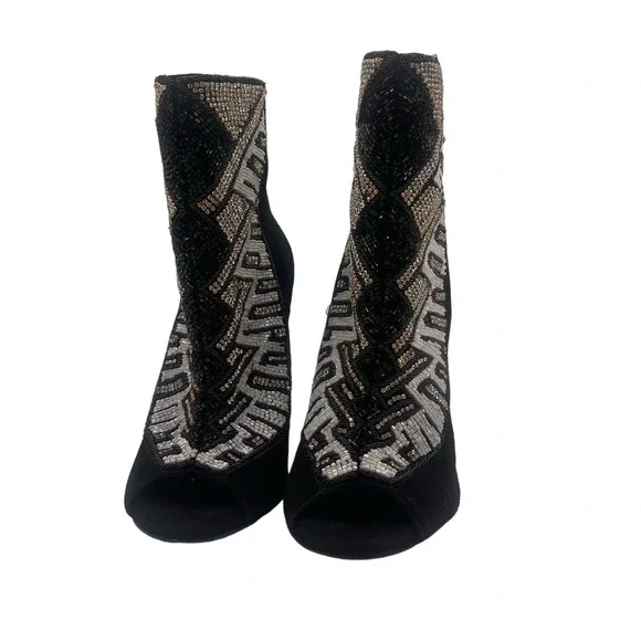 Balmain x H&M Peep-Toe Crystal Beaded Heel Boots Sz Eu 39 / US 8 - Picture 12 of 16